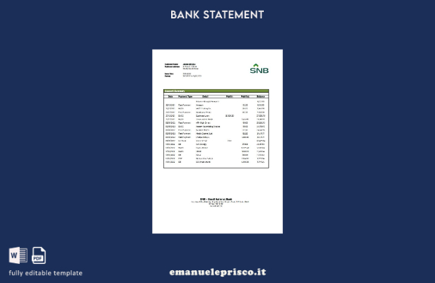 modello word di estratto conto bancario BNS in stile verificato dell'Arabia Saud